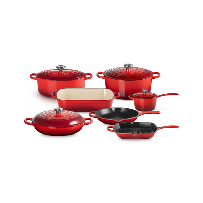Signature Enameled Cast Iron 11-Piece Ultimate Cookware Set Cerise